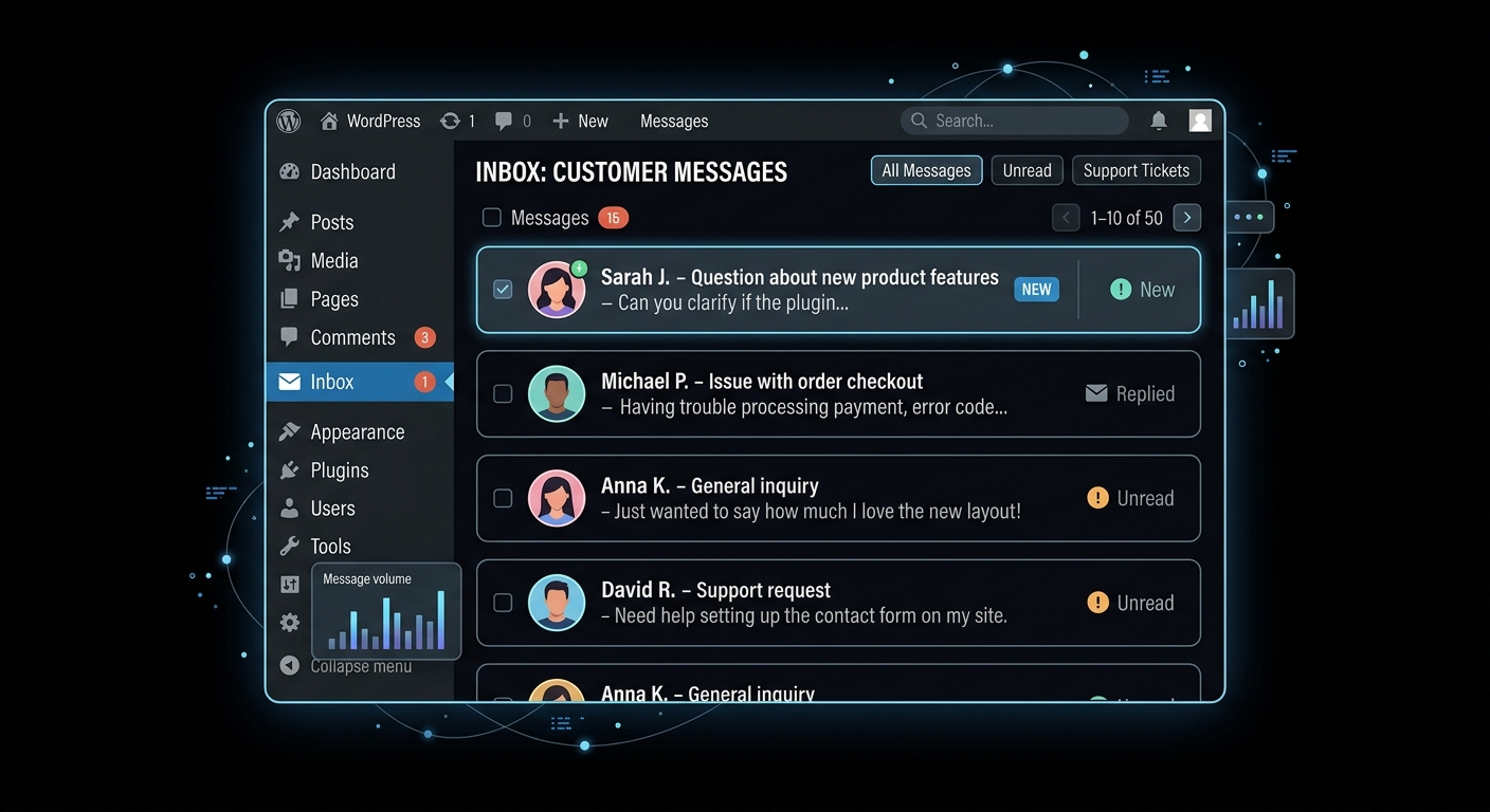 WordPress live chat dashboard